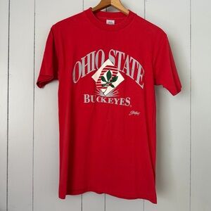 Vintage 90s Ohio State Buckeyes Single Stitch Red Graphic T-Shirt Large OSU USA